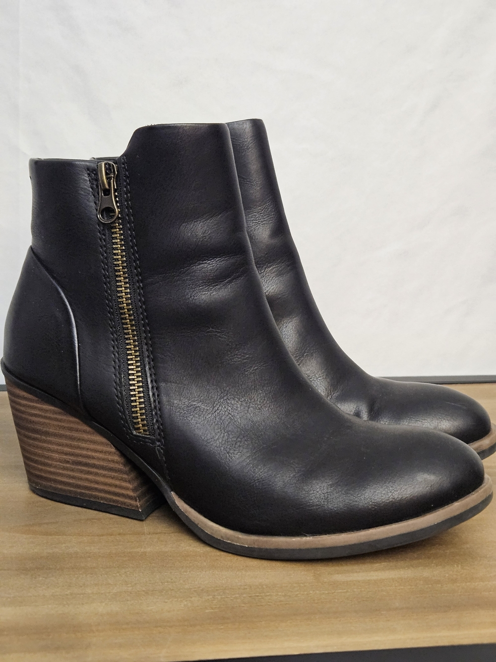 Kork-Ease Black Leather Ankle Boot with Gold Zipper